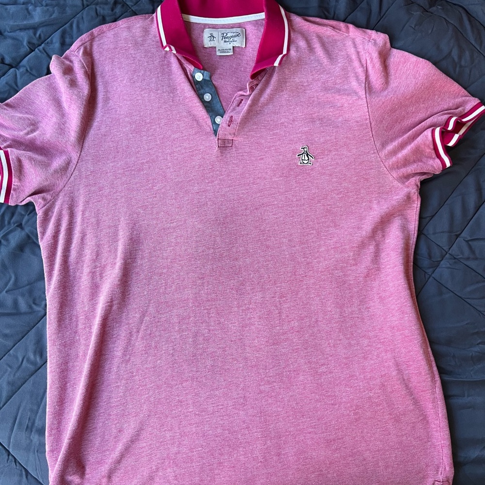 Original Penguin Men's Polo Shirt in Pink with White Accents